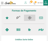 Nas opções de pagamento escolha Créditos Sorte Online.